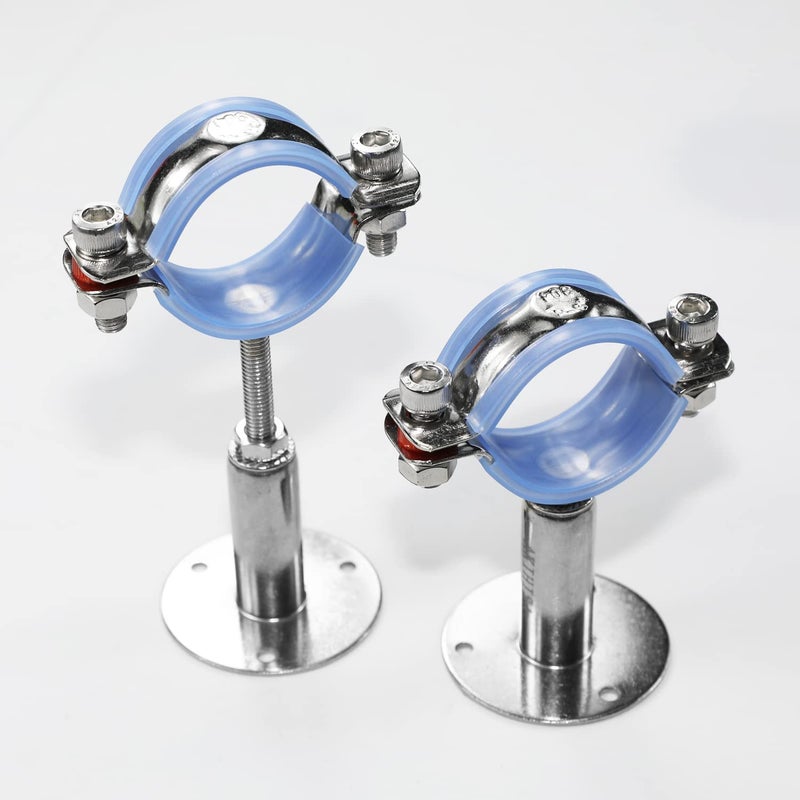 AKIHISA 2 Pcs 304 Stainless Steel Pipe Supports, Wall Mount Ceiling Mount Pipe Hanger, Pipe Holder for OD Pipe 70-76MM Adjustable Height Range 50-100mm - Image 5